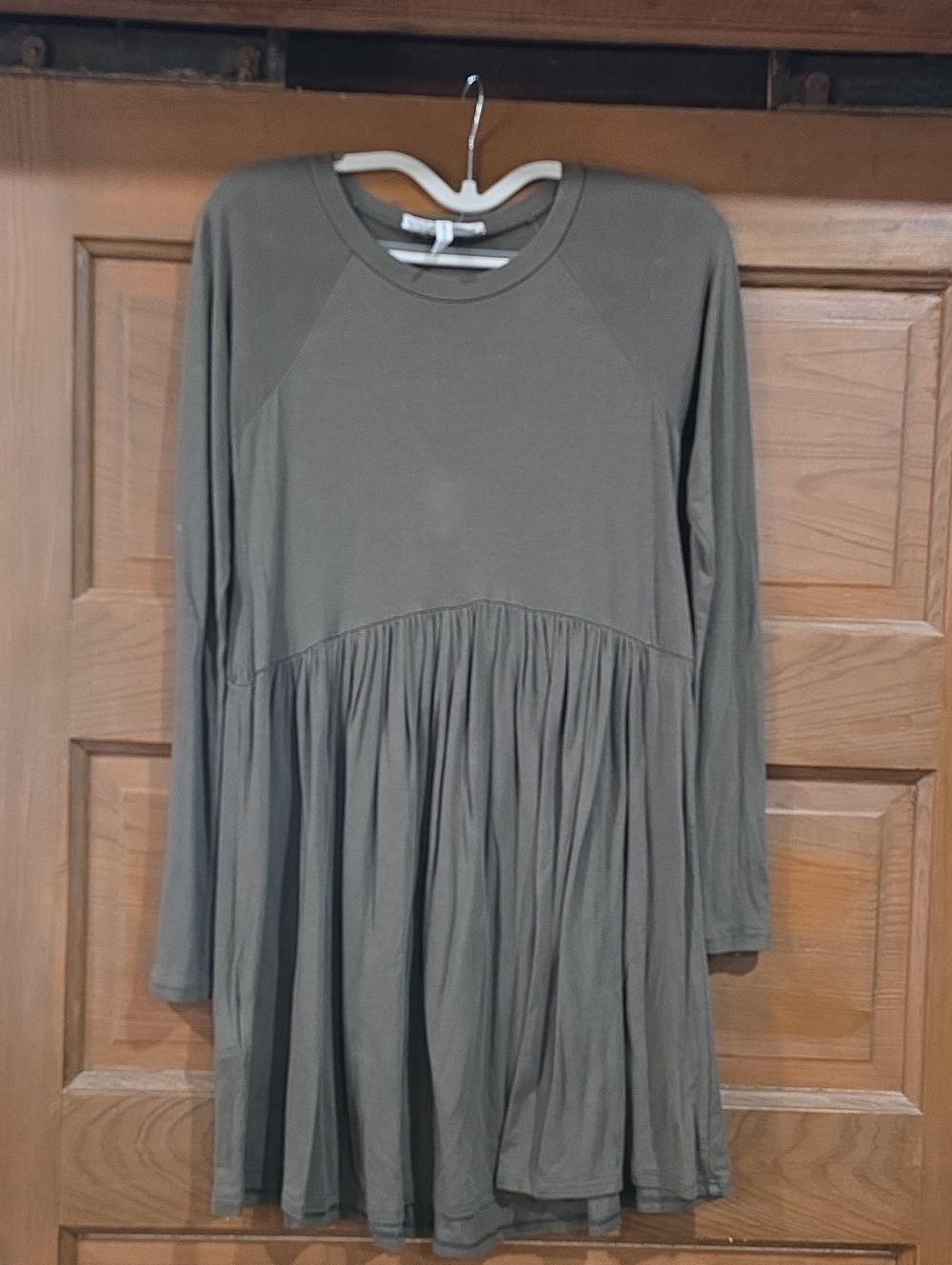BCBGeneration Olive Green Long Sleeve Babydoll Dress